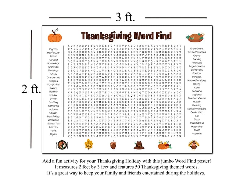 ⏰ Jumbo Thanksgiving & Christmas Word Search Poster – Giant 36"x24" Wall Game! 🎉