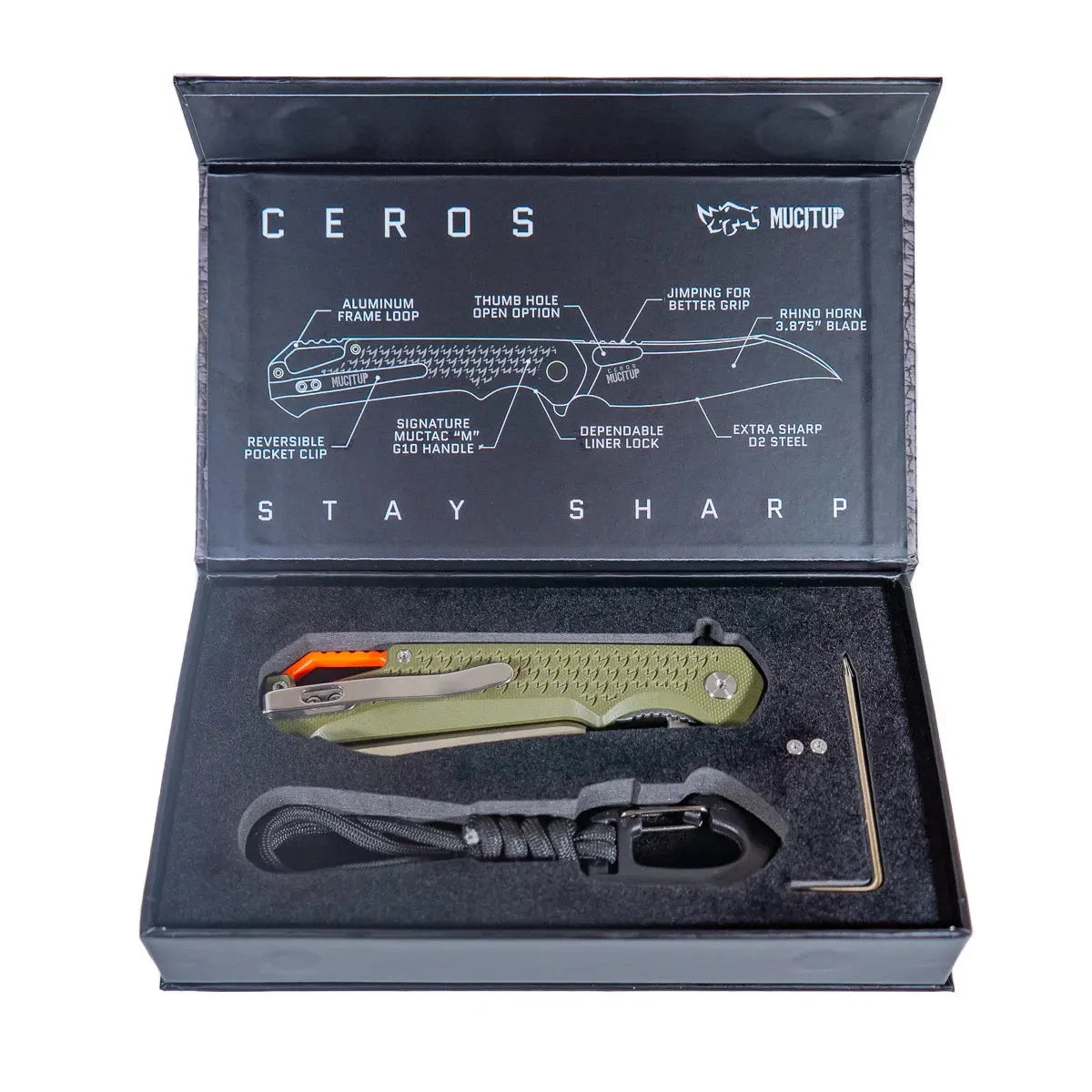 MUCTAC Ceros Folding Knife D2 Steel 3.8" Blade OD Green G10 Liner Lock EDC